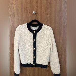 H&M Cream and Black Textured Knit Button-Up Cardigan